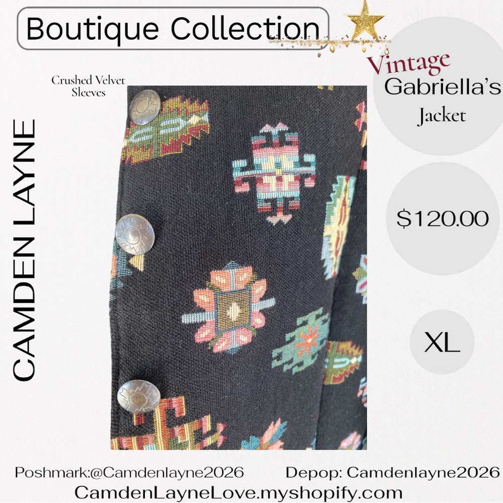 Vintage Gabriella’s Tapestry Art Needlepoint Jacket, Crushed Velvet Sleeves - Picture 10 of 13